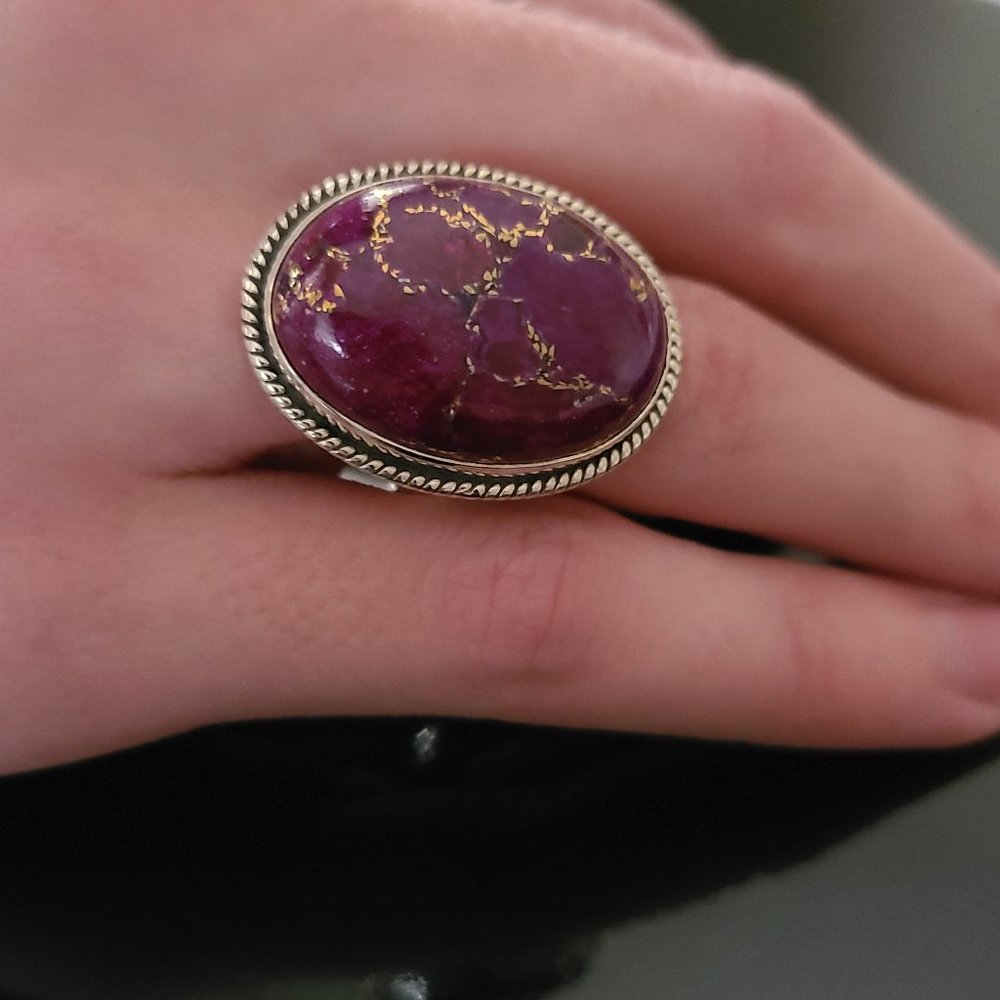 Purple Turquoise Ring Sterling Silver Size 9-Size 9 Ring Turquoise stone jewelry - Picture 2 of 5